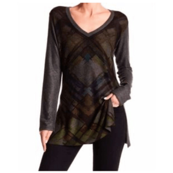 Go Couture Womens Tunic Sweatshirt Knitted V-neck Gray Size Large NWT - Picture 1 of 8